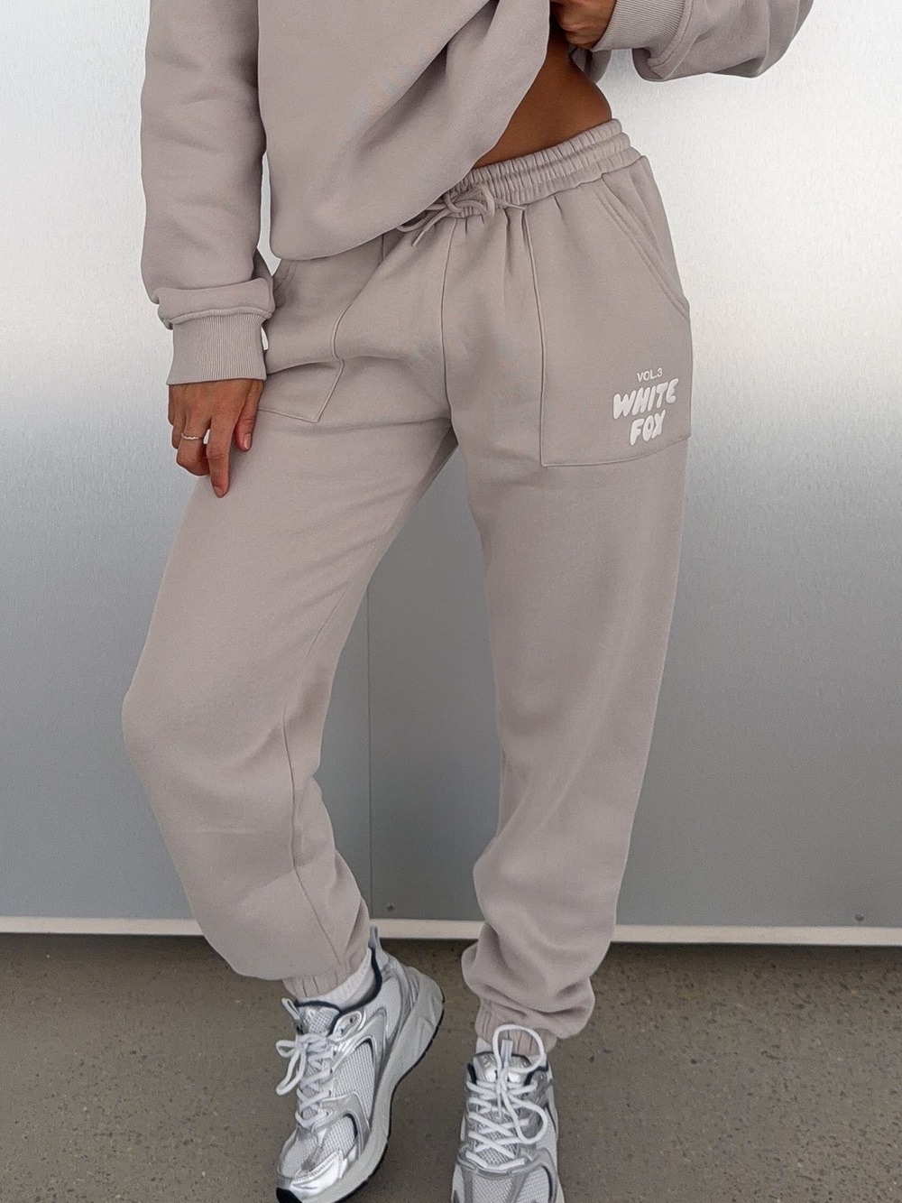 White Fox Boutique Taupe High-Waist Drawstring Joggers